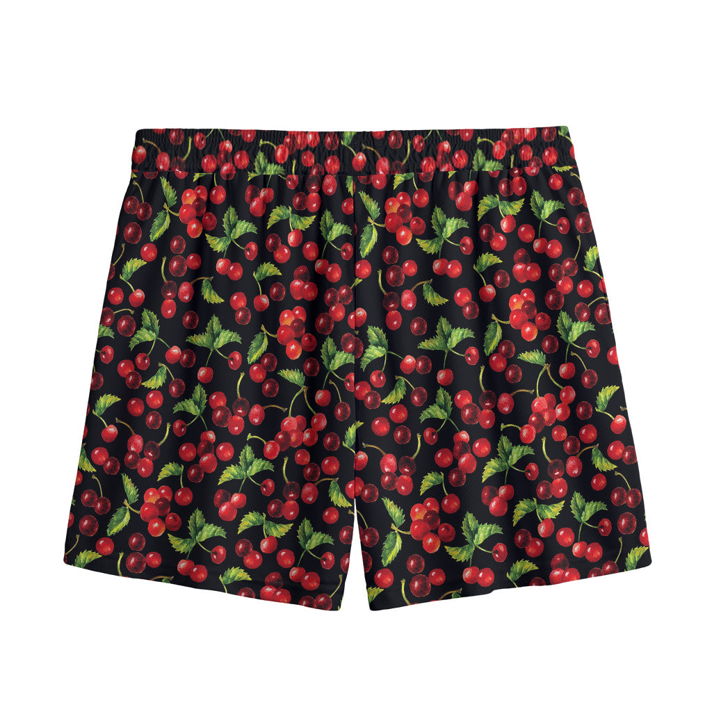 Watercolor Cherry Pattern Print Mesh Shorts