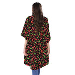 Watercolor Cherry Pattern Print Open Front Beach Cover Up