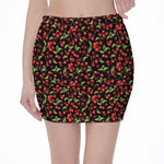 Watercolor Cherry Pattern Print Pencil Mini Skirt