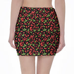 Watercolor Cherry Pattern Print Pencil Mini Skirt