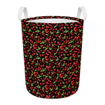 Watercolor Cherry Pattern Print Round Laundry Basket