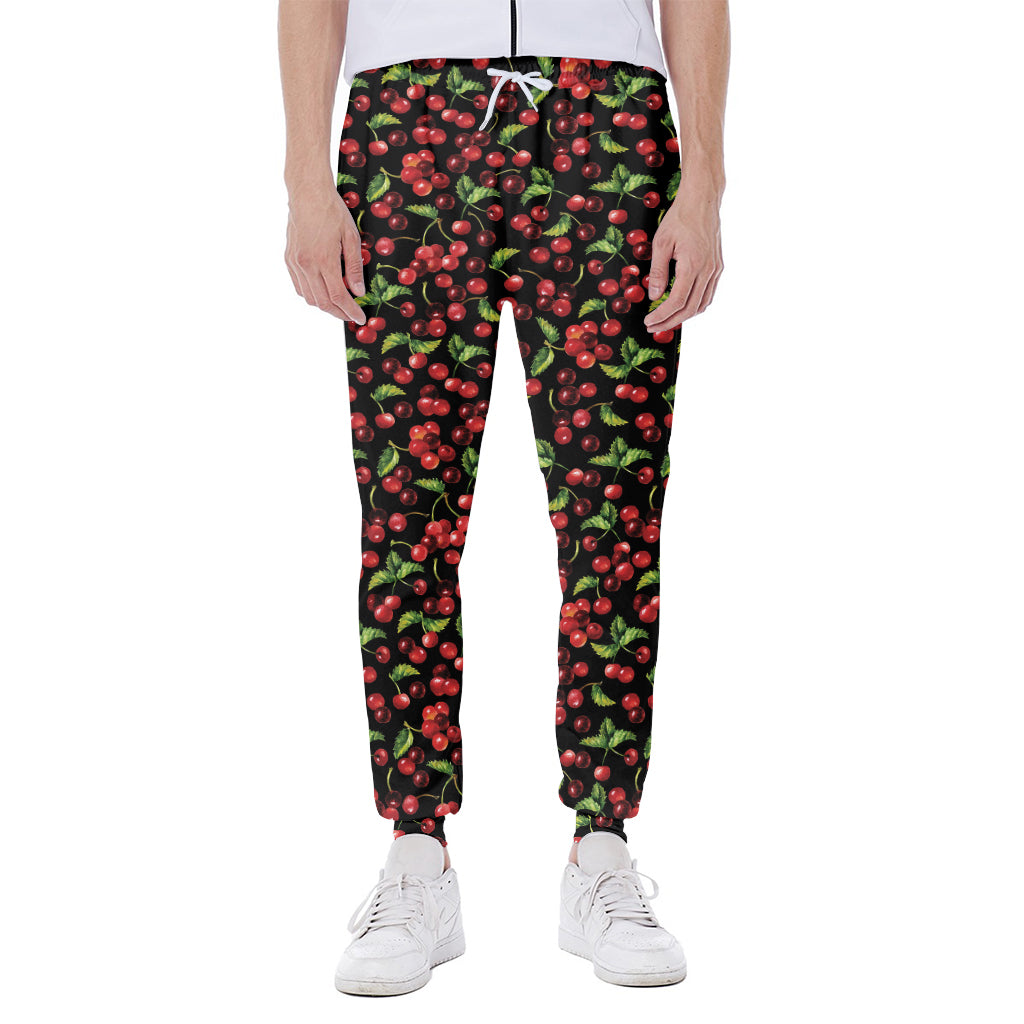 Watercolor Cherry Pattern Print Scuba Joggers