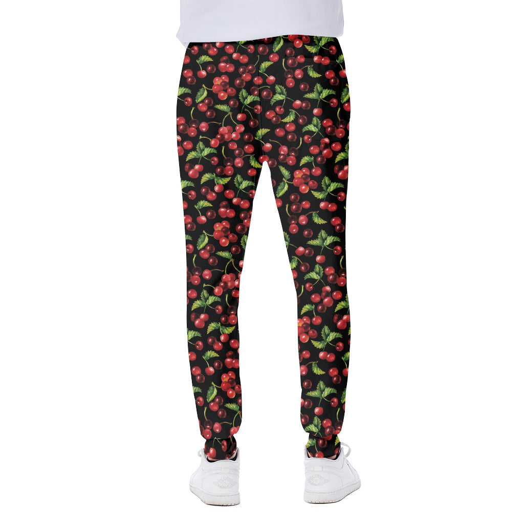 Watercolor Cherry Pattern Print Scuba Joggers