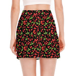 Watercolor Cherry Pattern Print Side Slit Mini Skirt