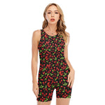Watercolor Cherry Pattern Print Sleeveless One Piece Swimsuit