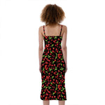 Watercolor Cherry Pattern Print Slim Fit Midi Cami Dress
