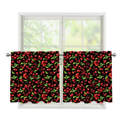 Watercolor Cherry Pattern Print Tier Curtains