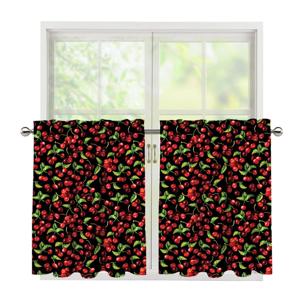 Watercolor Cherry Pattern Print Tier Curtains