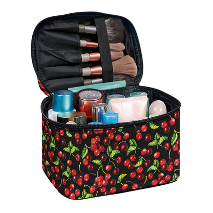 Watercolor Cherry Pattern Print Travel Makeup Bag