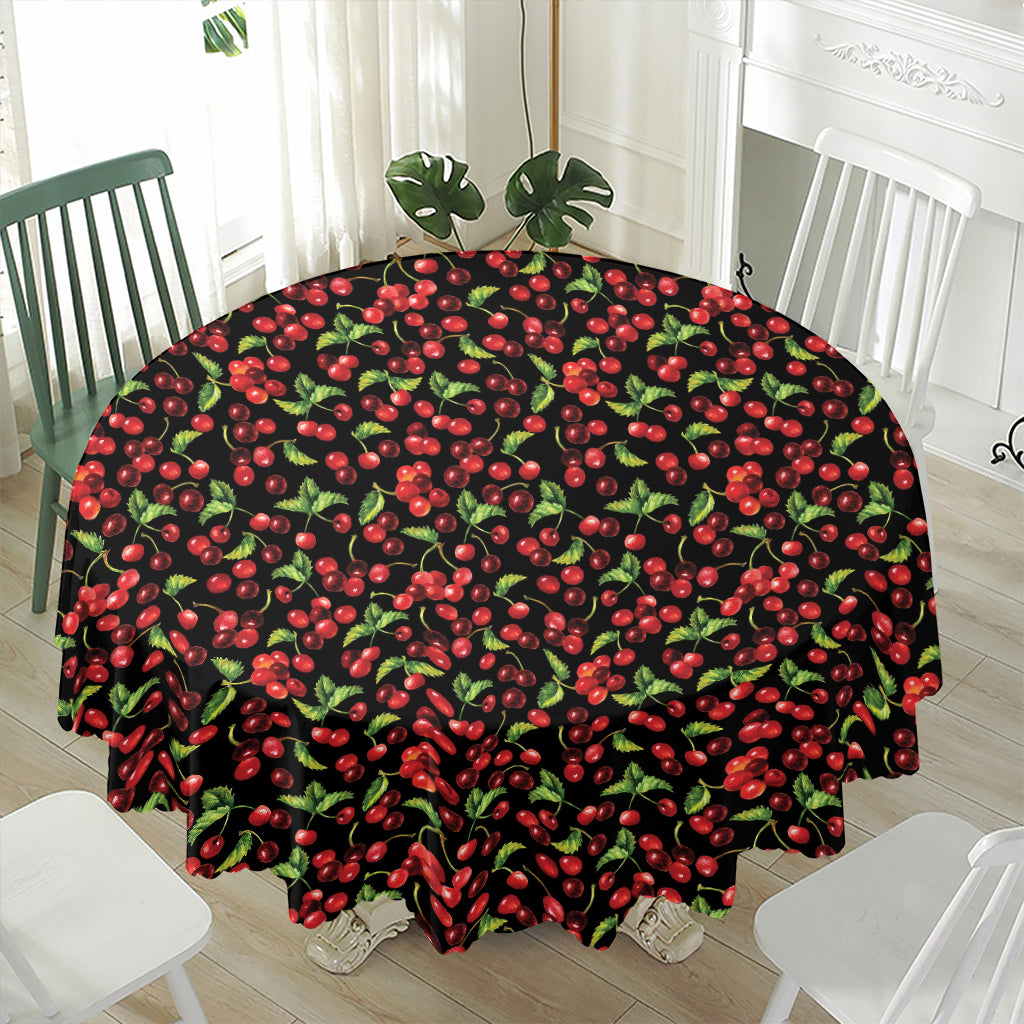 Watercolor Cherry Pattern Print Waterproof Round Tablecloth