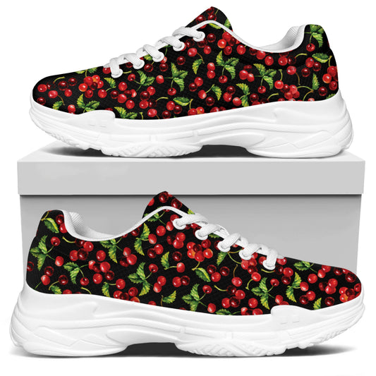 Watercolor Cherry Pattern Print White Chunky Shoes