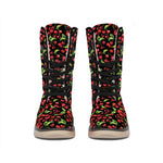 Watercolor Cherry Pattern Print Winter Boots