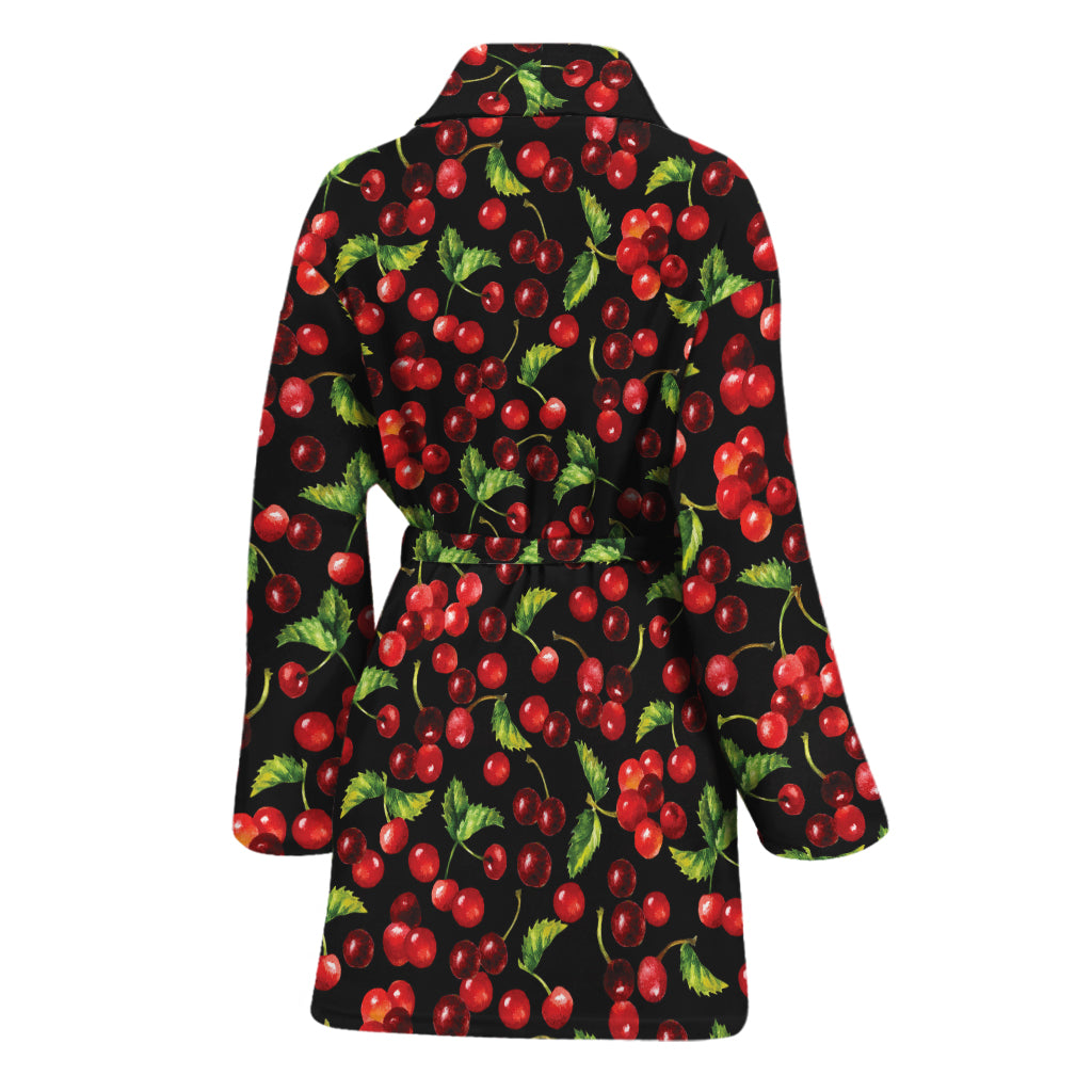 Watercolor Cherry Pattern Print Women's Bathrobe