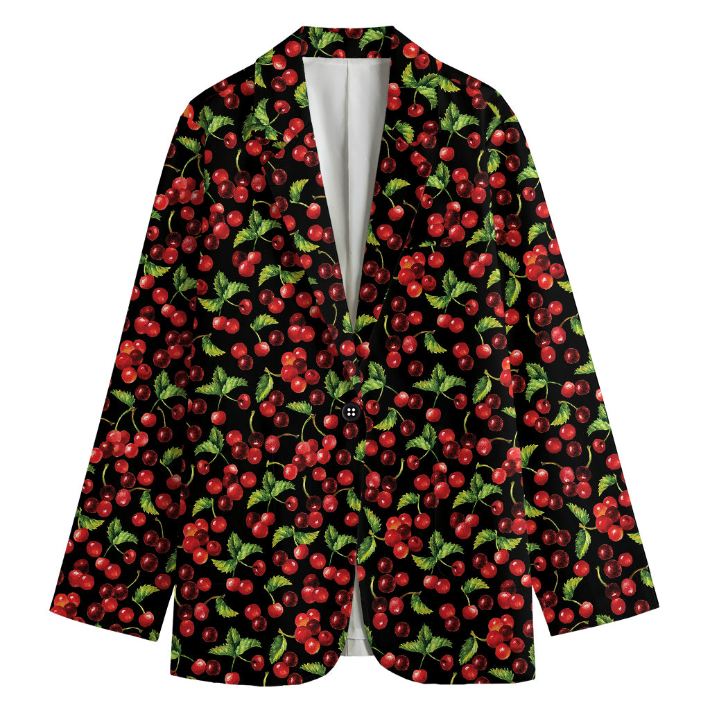 Watercolor Cherry Pattern Print Women's Blazer