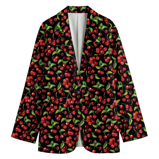 Watercolor Cherry Pattern Print Women's Blazer