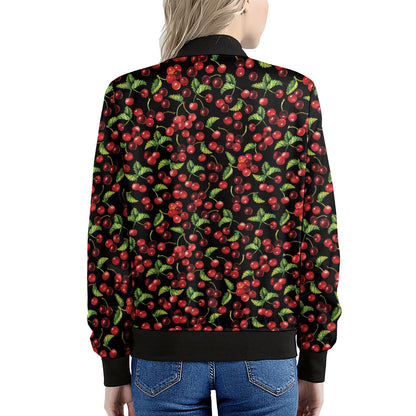 Watercolor Cherry Pattern Print Women's Bomber Jacket