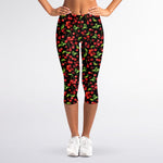Watercolor Cherry Pattern Print Women's Capri Leggings