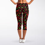 Watercolor Cherry Pattern Print Women's Capri Leggings