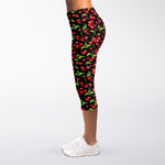 Watercolor Cherry Pattern Print Women's Capri Leggings