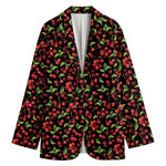 Watercolor Cherry Pattern Print Women's Cotton Blazer