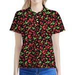 Watercolor Cherry Pattern Print Women's Polo Shirt