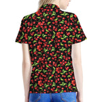 Watercolor Cherry Pattern Print Women's Polo Shirt