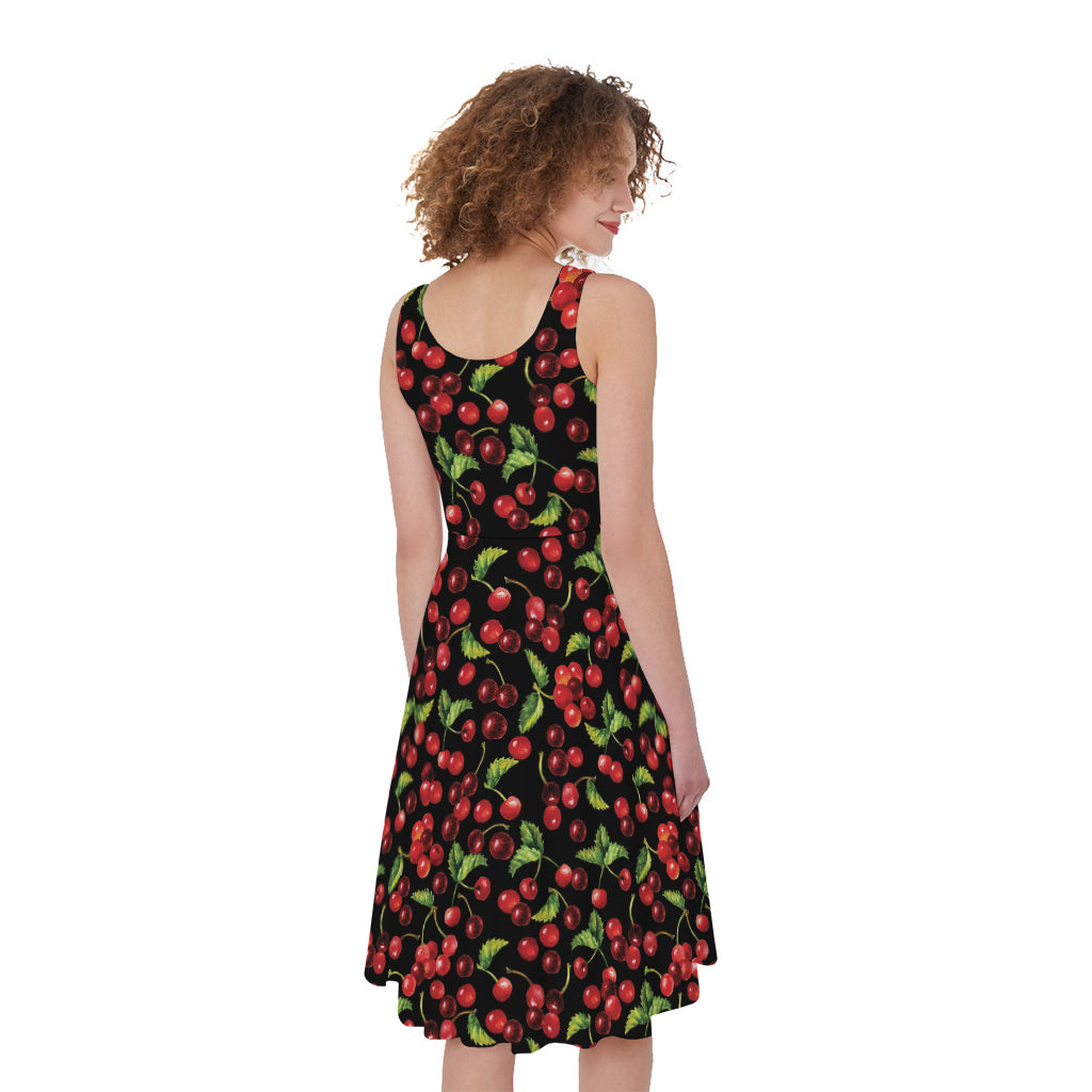 Watercolor Cherry Pattern Print Women's Sleeveless Dress