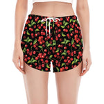 Watercolor Cherry Pattern Print Women's Split Running Shorts