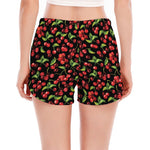 Watercolor Cherry Pattern Print Women's Split Running Shorts