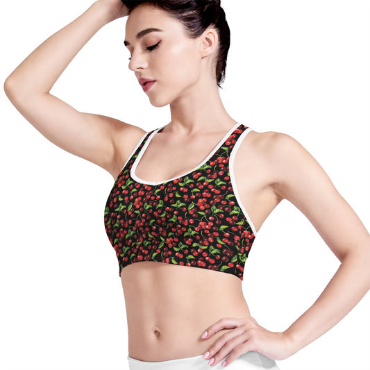 Watercolor Cherry Pattern Print Women's Sports Bra