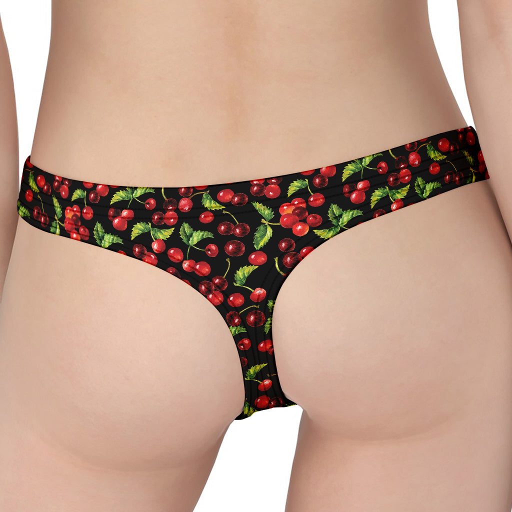 Watercolor Cherry Pattern Print Women's Thong