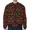 Watercolor Cherry Pattern Print Zip Sleeve Bomber Jacket