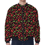 Watercolor Cherry Pattern Print Zip Sleeve Bomber Jacket