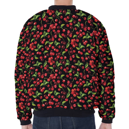 Watercolor Cherry Pattern Print Zip Sleeve Bomber Jacket