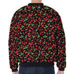 Watercolor Cherry Pattern Print Zip Sleeve Bomber Jacket