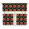 Watercolor Christmas Poinsettia Print 3 Piece Kitchen Curtains