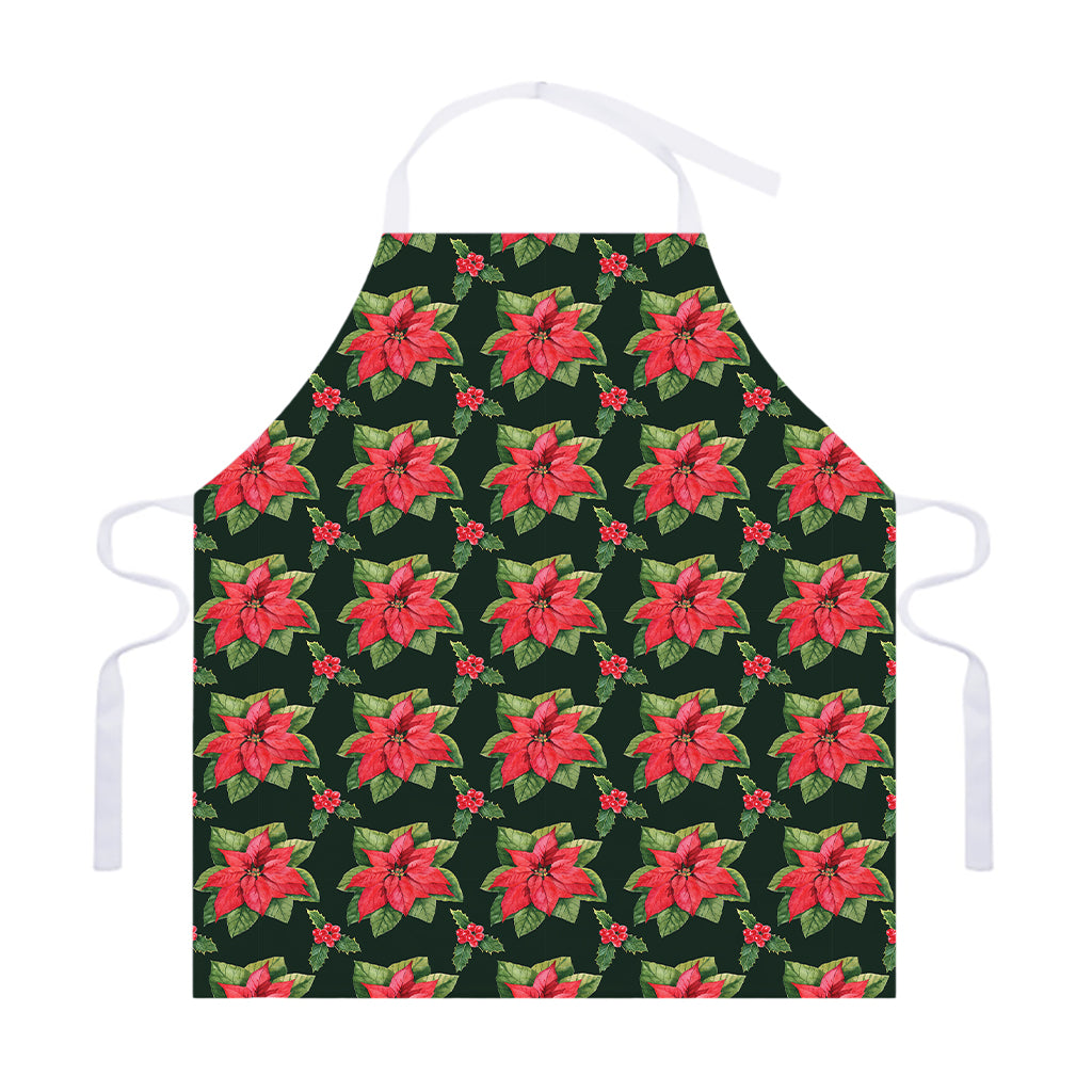 Watercolor Christmas Poinsettia Print Adjustable Apron