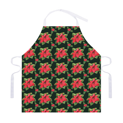 Watercolor Christmas Poinsettia Print Adjustable Apron