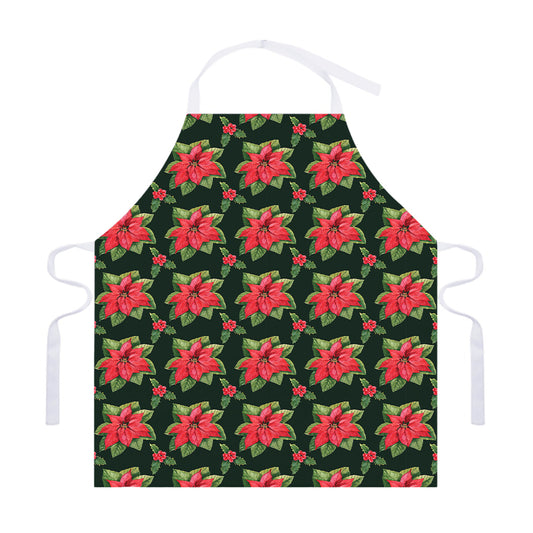 Watercolor Christmas Poinsettia Print Adjustable Apron