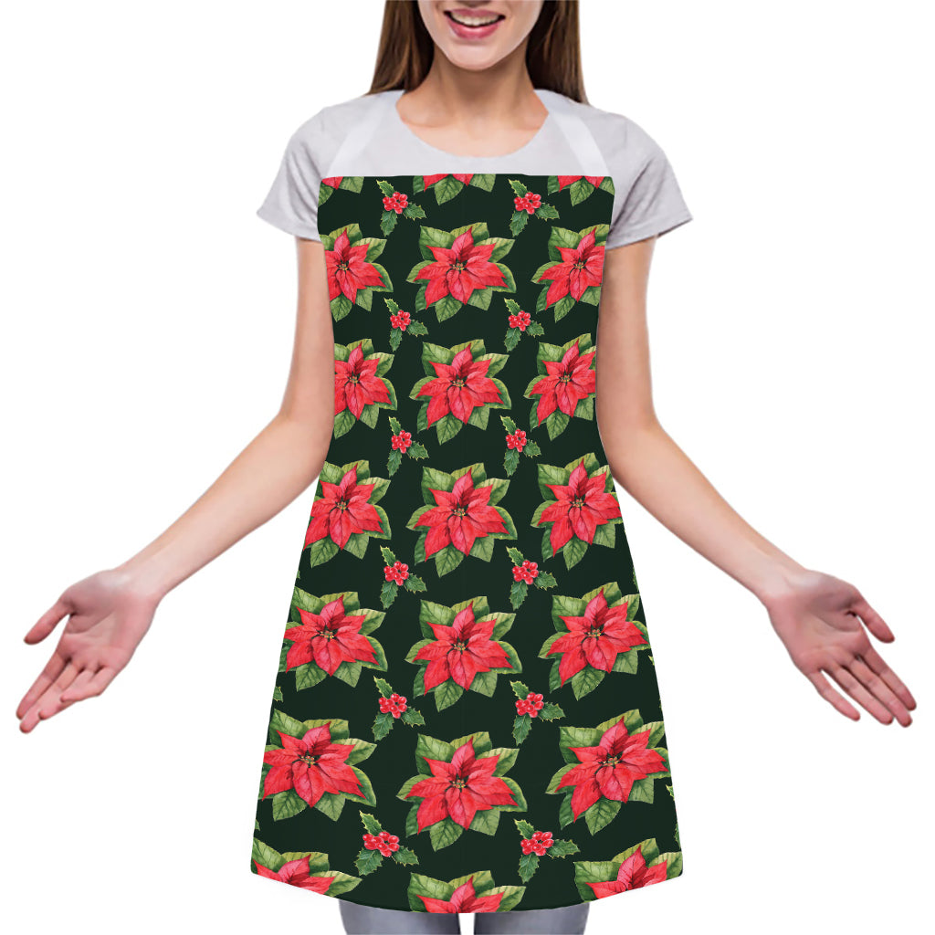 Watercolor Christmas Poinsettia Print Adjustable Apron