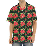 Watercolor Christmas Poinsettia Print Aloha Shirt