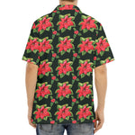Watercolor Christmas Poinsettia Print Aloha Shirt