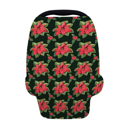 Watercolor Christmas Poinsettia Print Baby Seat Cover