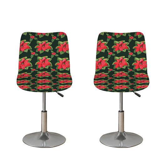 Watercolor Christmas Poinsettia Print Bar Stool Covers