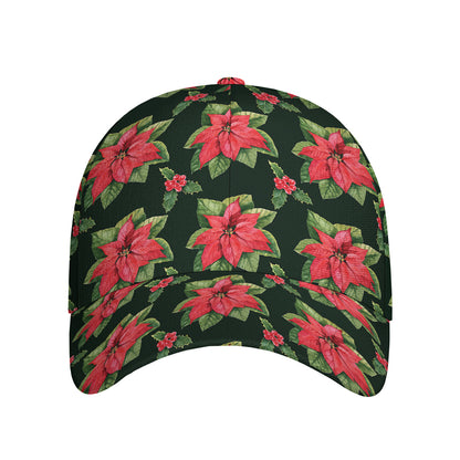 Watercolor Christmas Poinsettia Print Baseball Cap