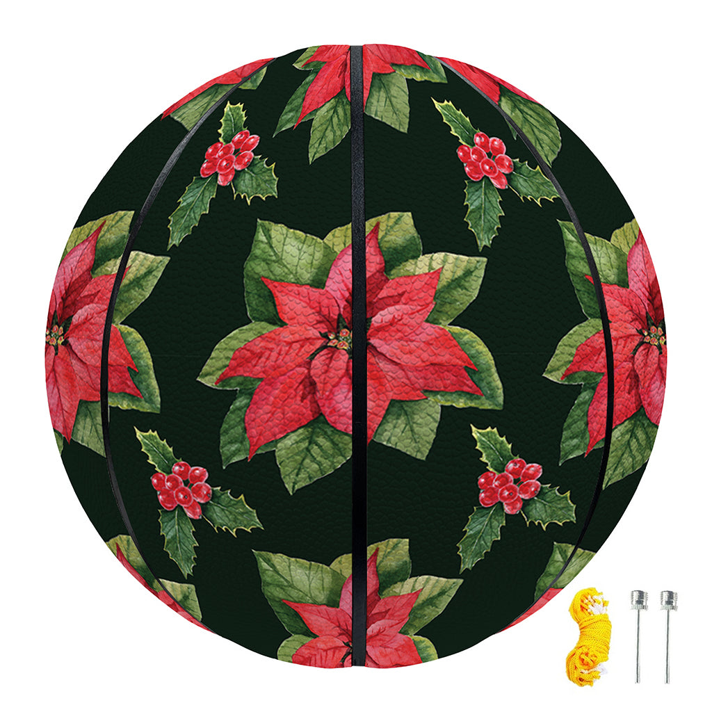 Watercolor Christmas Poinsettia Print Basketball