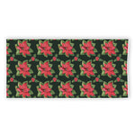 Watercolor Christmas Poinsettia Print Beach Towel