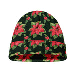 Watercolor Christmas Poinsettia Print Beanie