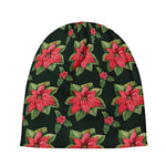Watercolor Christmas Poinsettia Print Beanie