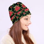 Watercolor Christmas Poinsettia Print Beanie
